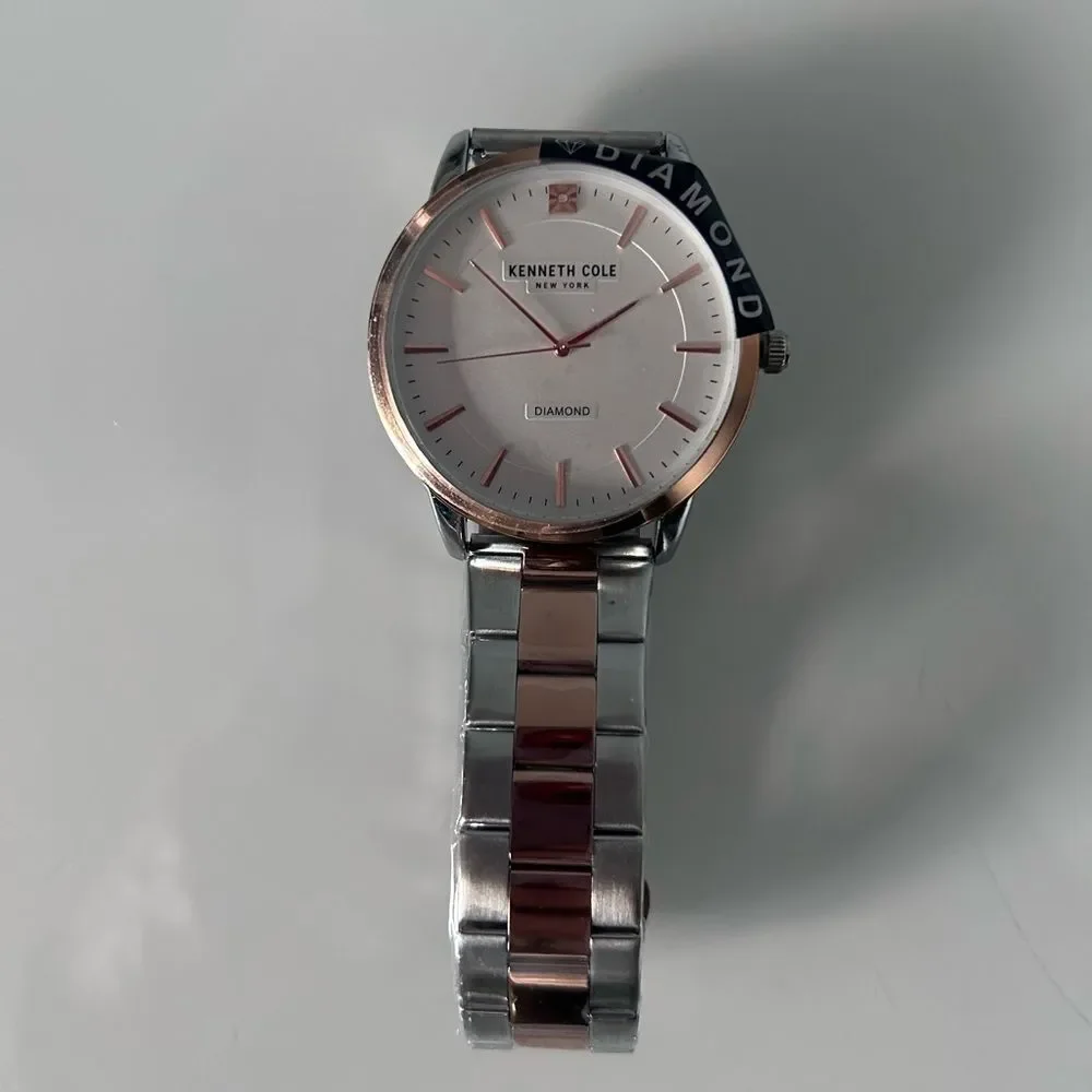 New Genuine Diamond Two-Tone Bracelet Watch Kenneth Cole Silver and Rose Gold